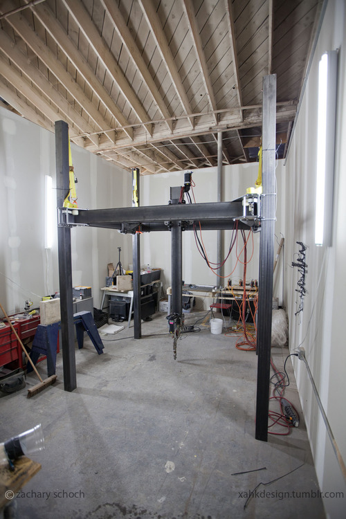 Introducing The Euclid A long time in the making. The Euclid robot is ready to 3D print ABS plastic up to 44” x 44” x 48”. It is a small machine with big plans. Of course it is not really just a 3D printer, it is also a robot with real-time control. The Euclid has the ability to scale up easily, be broken down and transported easily and best of all it can readily move a 40 pound end effector (Ron 2.0 at the moment) with ease.  