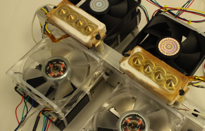 Our 8 printhead extruder drive and heater blocks ready to be installed.