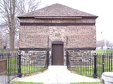 A picture of the Fort Pitt blockhouse built in 1764 and the oldest extant structure in Pittsburgh