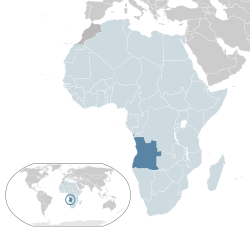 Location of  Angola  (dark blue)– in Africa  (light blue & dark grey)– in the African Union  (light blue)