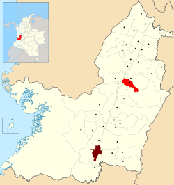 Location of the municipality and town of Andalucía, Valle del Cauca in the Valle del Cauca Department of Colombia.