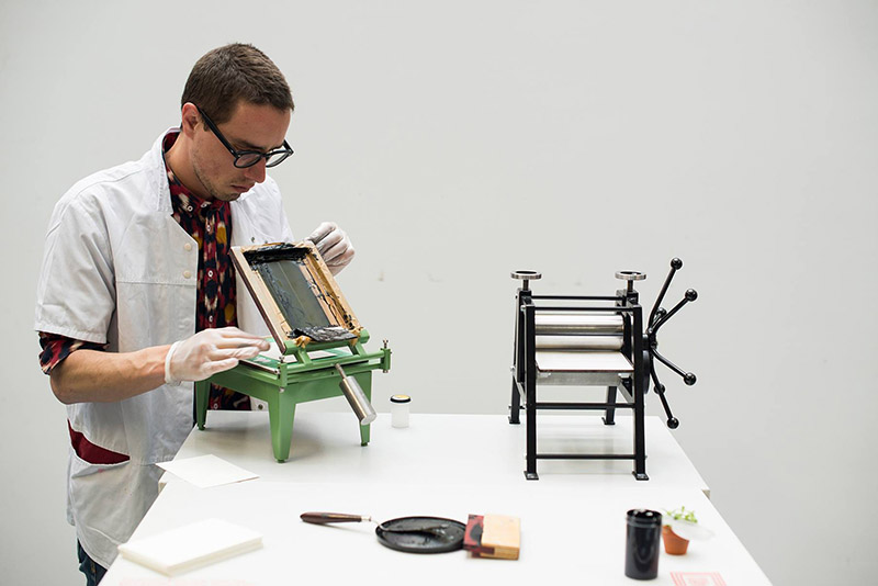 The Smallest Printing Company: Miniature Printing Presses For a Mobile Printing Studio screen printing printmaking letterpress 
