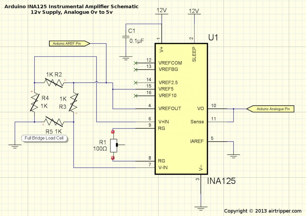 Arduino INA125 Instrumental Amplifier Schematic