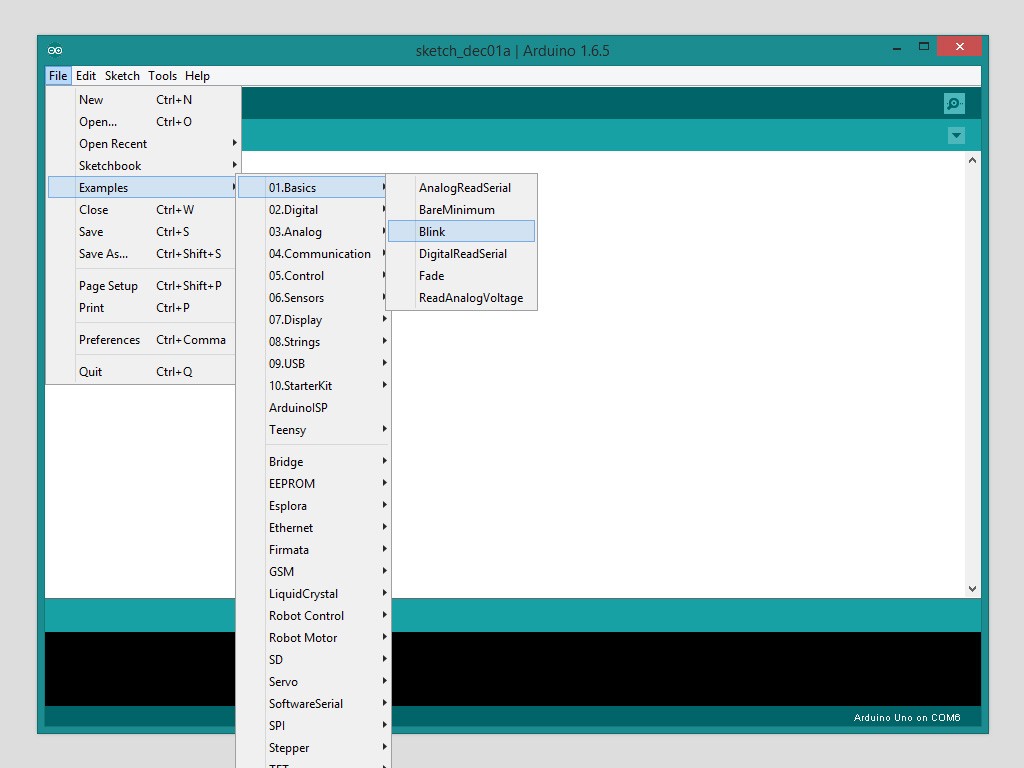 screenshot of Arduino Sketch Basic Blink Example