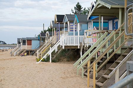 Beach huts on the Wells-next-the-Sea beach, Norfolk, England