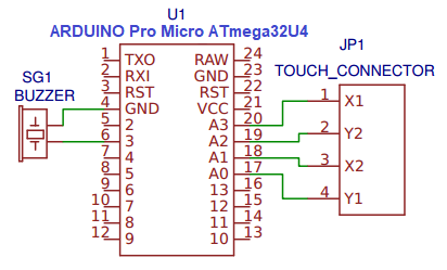 Arduino USB keyboard Schaltplan Touch Panel mini ATmega32U4 circuit schematic