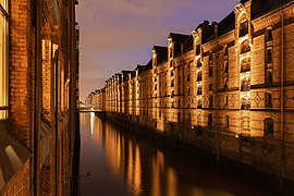 Hamburg’s Speicherstadt at night.jpg
