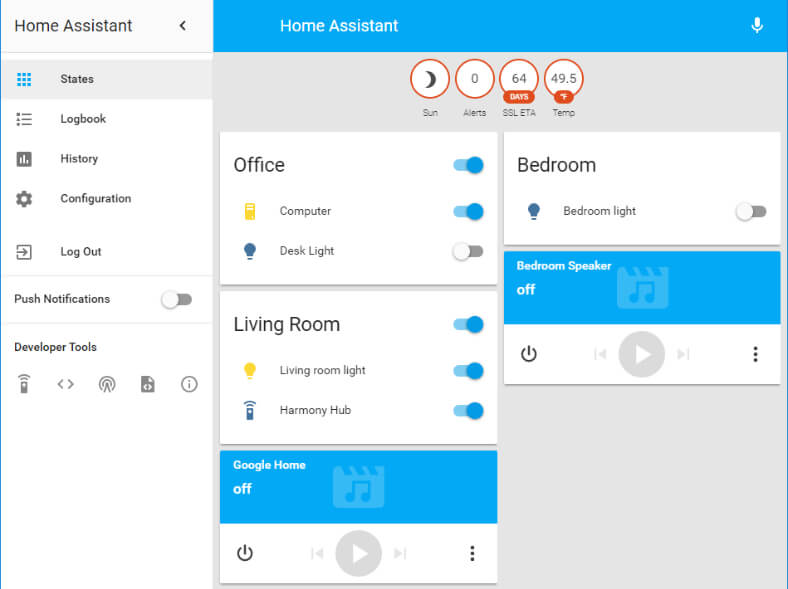 Home Assistant web interface