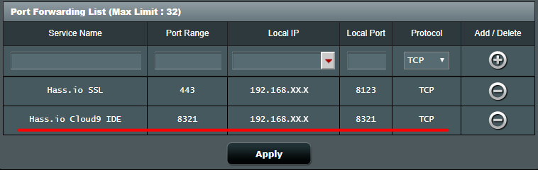 IDE Port forwarding rule