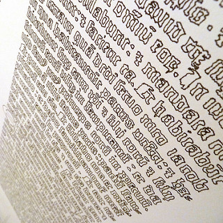 Gutenberg Bible page drawn out by a polargraph machine