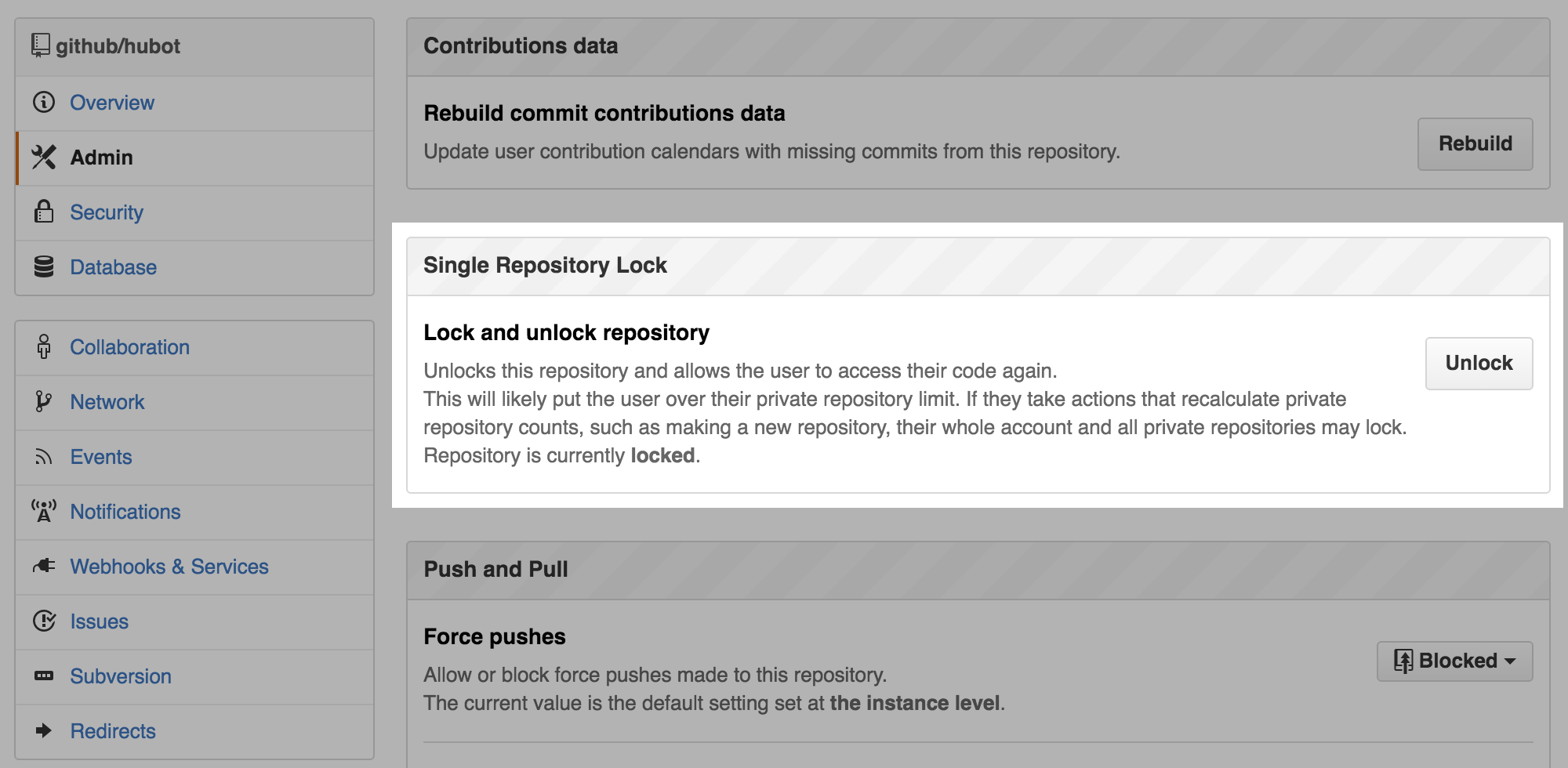Unlock repo button